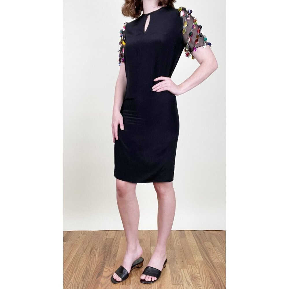 Stunning Vintage 100% Silk Sequin Beaded Midi Mini Designer Dress Wedding Guest